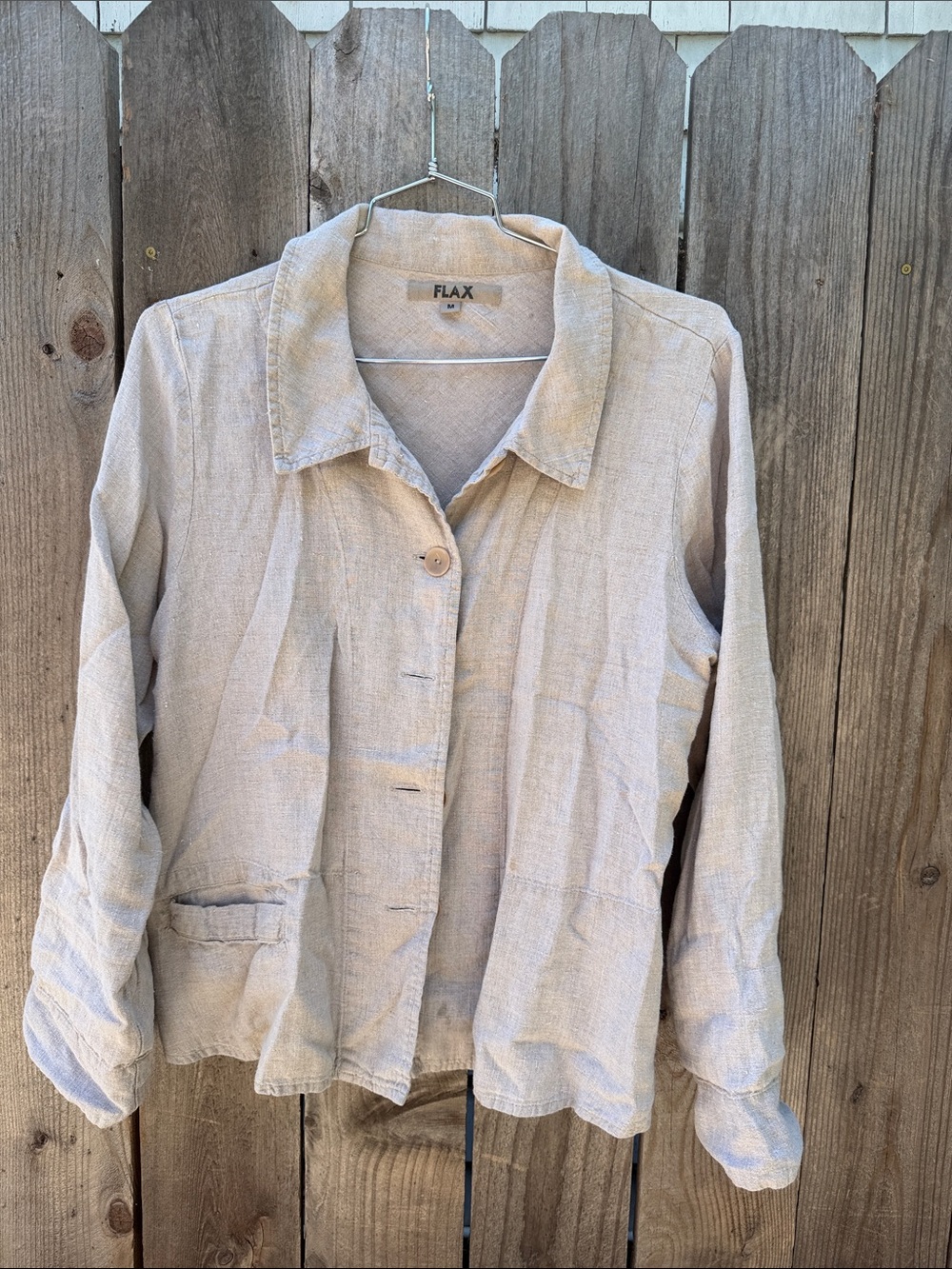 Flax Natural Beige Linen Button-Up Jacket